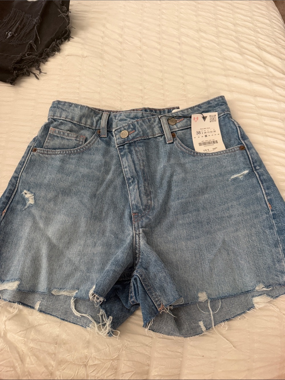 Zara Light Blue Distressed Denim Shorts